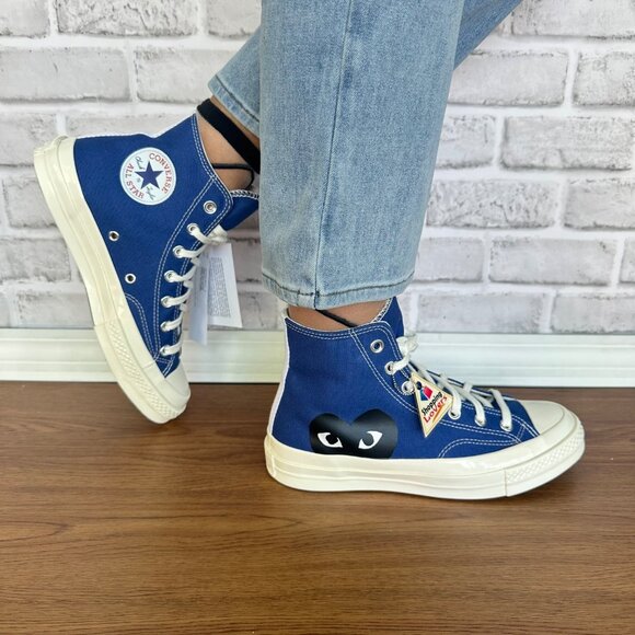 🖤Converse Chuck Taylor Hi Women Shoes Sz 5 Comme des Garcons PLAY Blue 171846C - Picture 3 of 13